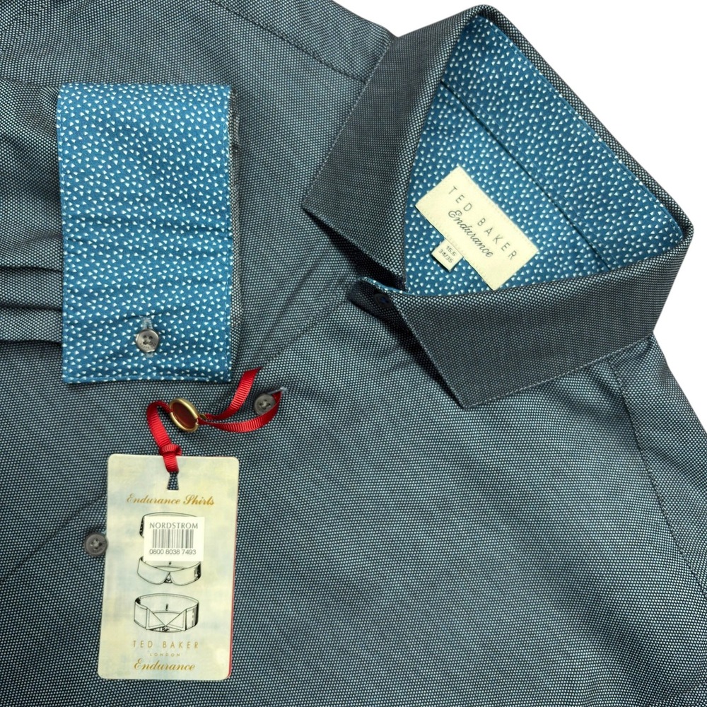 Ted Baker Endurance Dress Shirt Mens 15.5 34/35 Blue Micro Dot Contrast Trim NWT